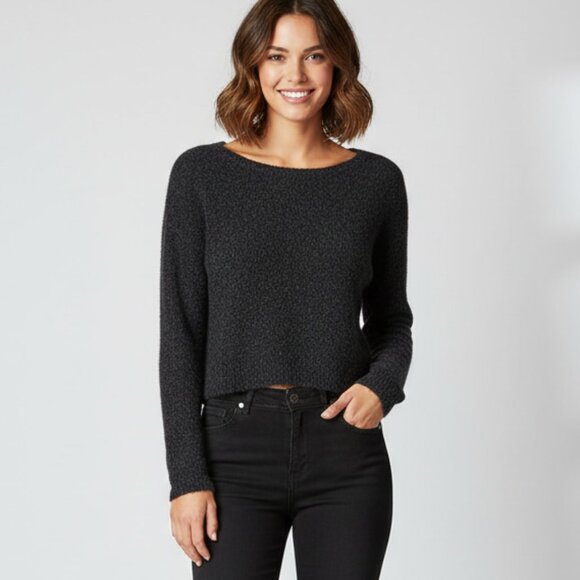 BCBG Women's Ida Sweater Cropped Wool Blend Pullover Fuzzy Black Size Small - Picture 1 of 13
